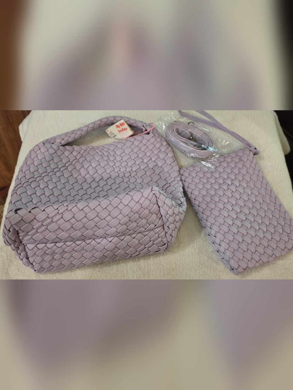 Lavender Woven Hobo Bag with Matching Crossbody Pouch - Women